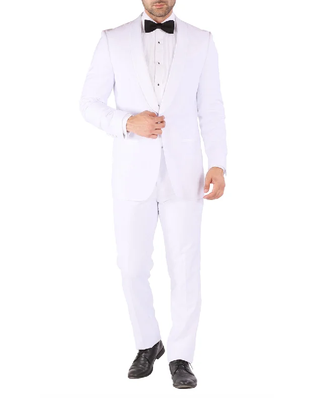 Mens Slim Fit Shawl Prom Tuxedo in White