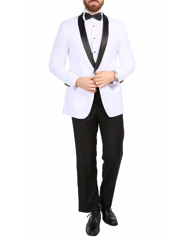 Mens Slim Fit Shawl Prom Tuxedo in White