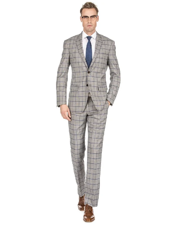 Mens Slim Fit Window Pane Suit Tan