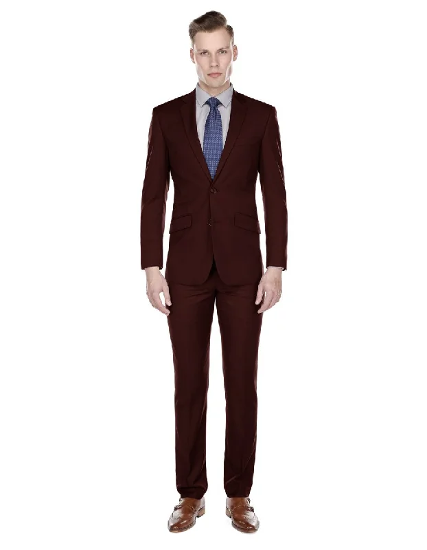 Mens Slim Modern Suit Burgundy