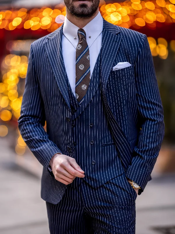 Navy Striped Slim-Fit Suit 3-Piece