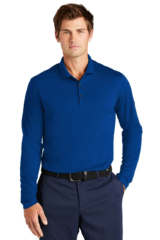 Nike Mens Dri-Fit Moisture Wicking Micro Pique 2.0 Long Sleeve Polo Shirt - Gym Blue