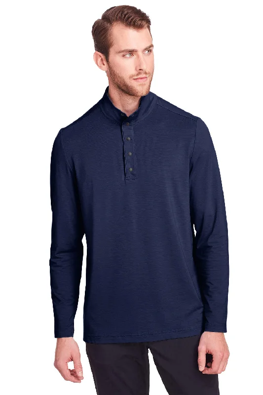 North End Mens Jaq Performance Moisture Wicking Long Sleeve Polo Shirt - Classic Navy Blue