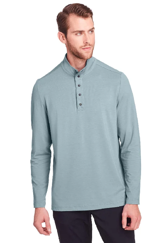 North End Mens Jaq Performance Moisture Wicking Long Sleeve Polo Shirt - Opal Blue