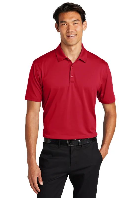 Port Authority Mens Staff Performance Moisture Wicking Short Sleeve Polo Shirt - Engine Red