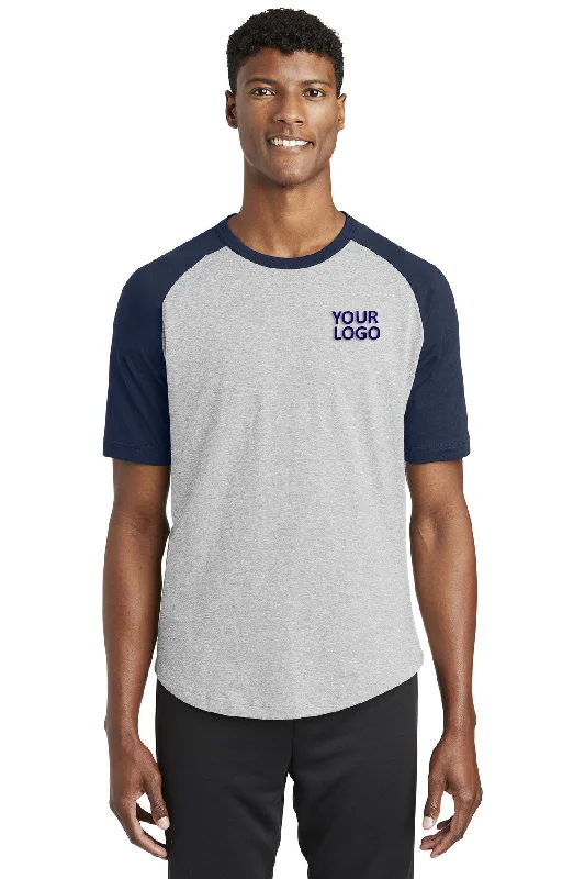 Sport-Tek Short Sleeve Customized Colorblock Raglan Jerseys, Heather Grey/ Navy