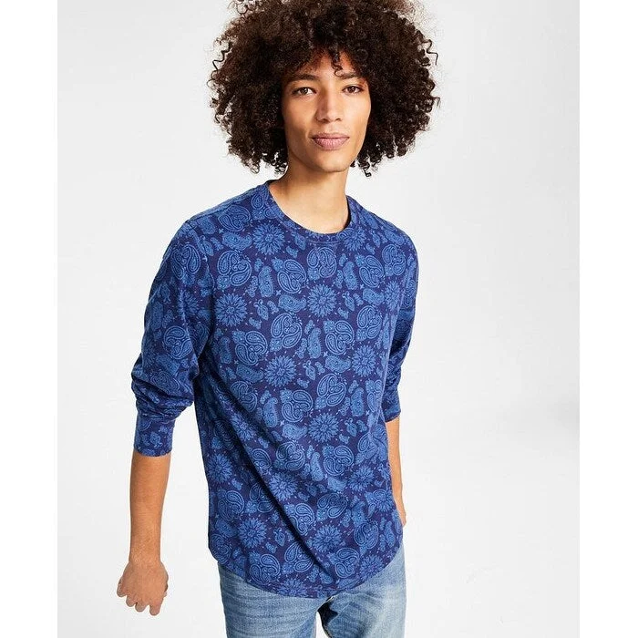 Sun + Stone Men's Printed Knit T-Shirt Blue Size Medium