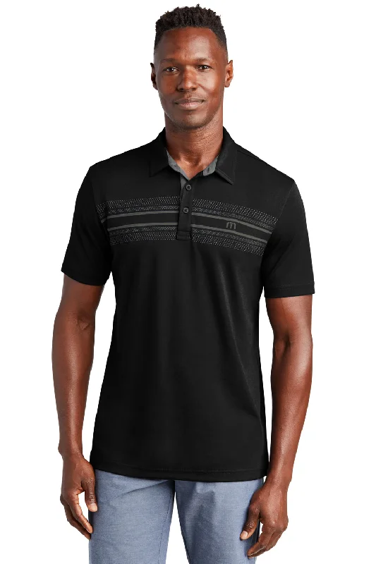 TravisMathew Mens Monterey Wrinkle Resistant Chest Stripe Short Sleeve Polo Shirt - Black