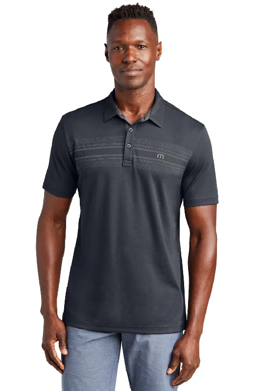 TravisMathew Mens Monterey Wrinkle Resistant Chest Stripe Short Sleeve Polo Shirt - Blue Nights