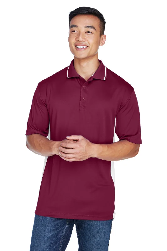 UltraClub Mens Cool & Dry Moisture Wicking Short Sleeve Polo Shirt - Maroon/White