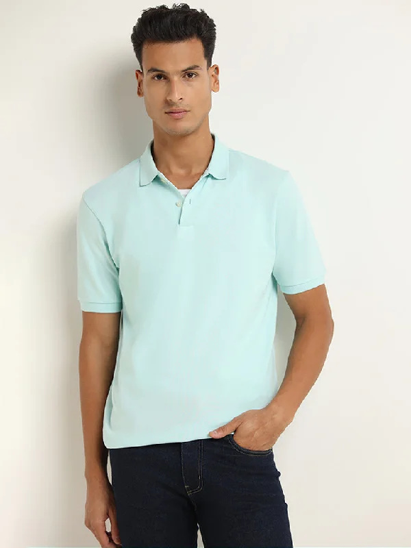 WES Casuals Aqua Cotton Blend Relaxed-Fit Polo T-Shirt