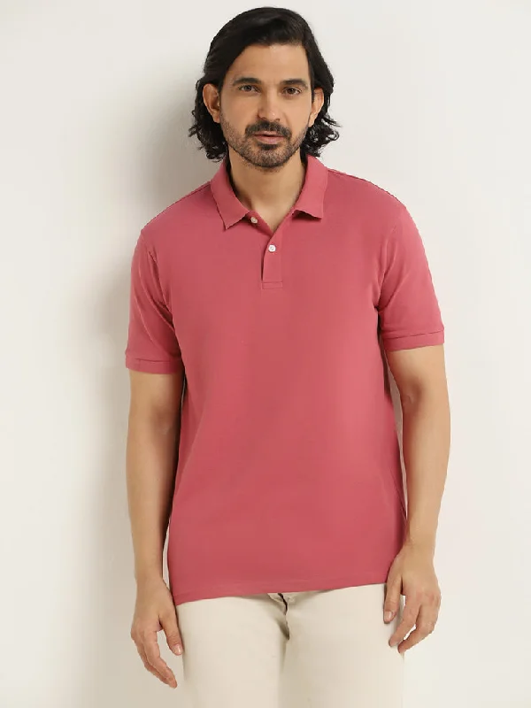 WES Casuals Dusty Pink Cotton Blend Slim Fit Polo T-Shirt