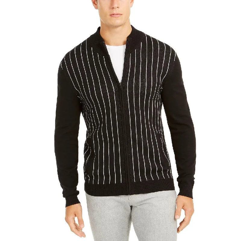 Alfani Men's Classic Fit Vertical Stripe Full Zip Cardigan Black Size X-Large