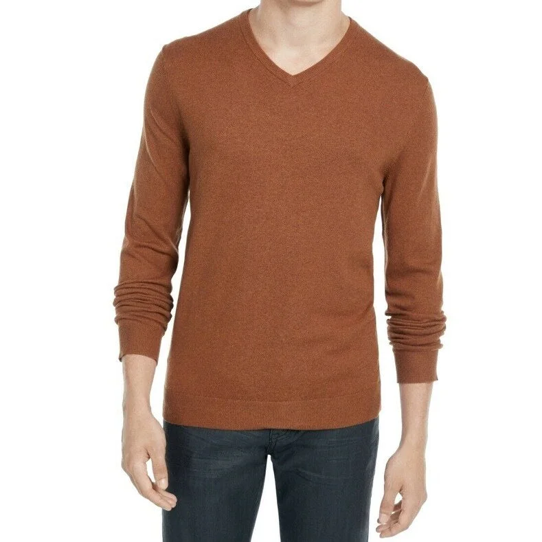 Alfani Men's V-Neck Sweater Cognac Hthr Size Extra Large - XL