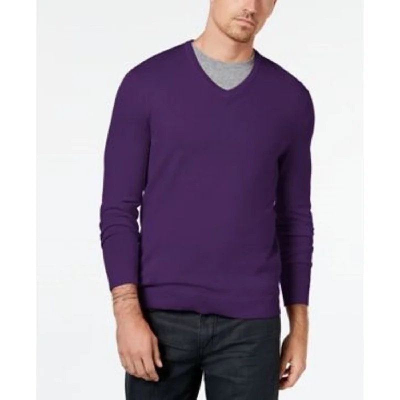 Alfani Men's V-Neck Sweater Dark Purple Size Medium