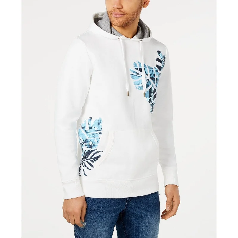 American Rag Men's Hoodie Blue Medium Leaf Mixed-Media White Size Medium