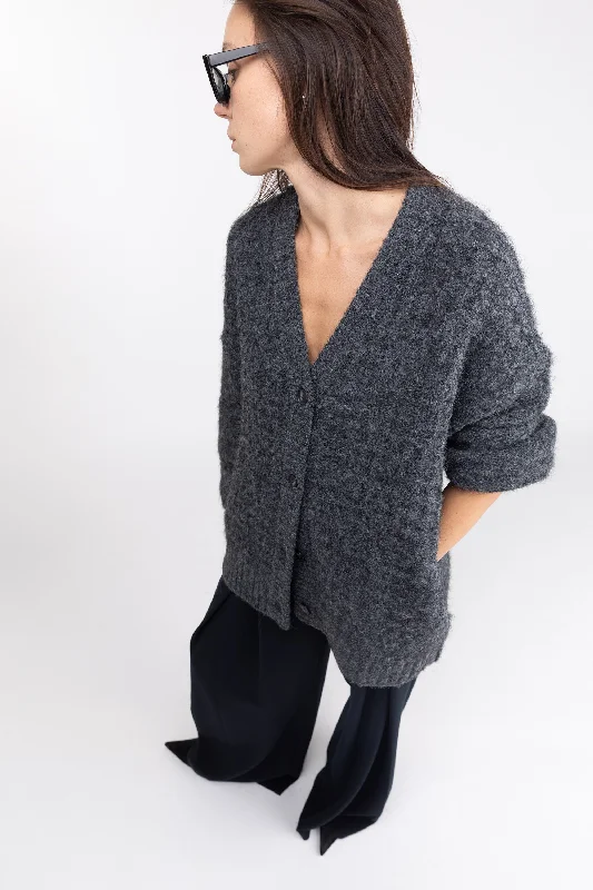 FUZZY BUTTON UP CARDIGAN