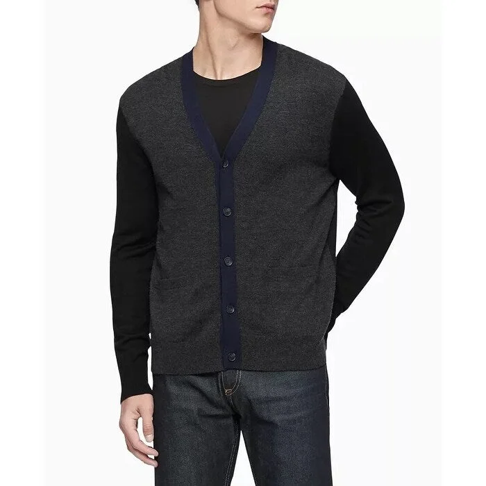 Calvin Klein Men's Colorblocked Cardigan Sweater Grey Size X-Large