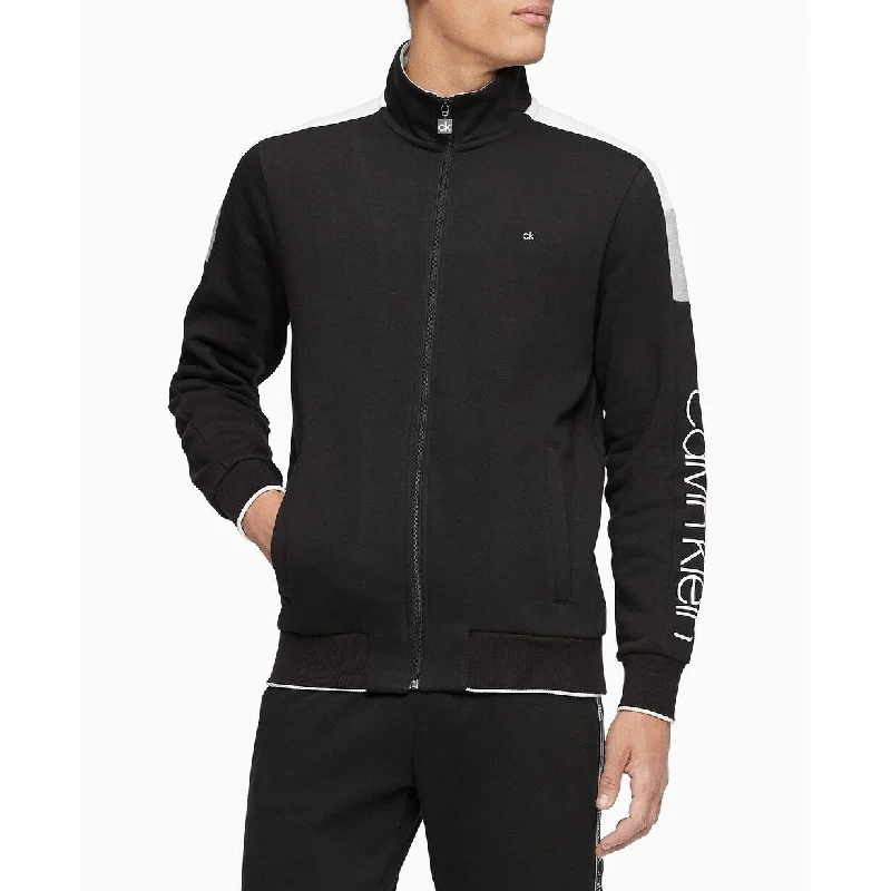 Calvin Klein Men's Regular-Fit Colorblocked Full-Zip Logo Sweatshirt Black Size X-Large