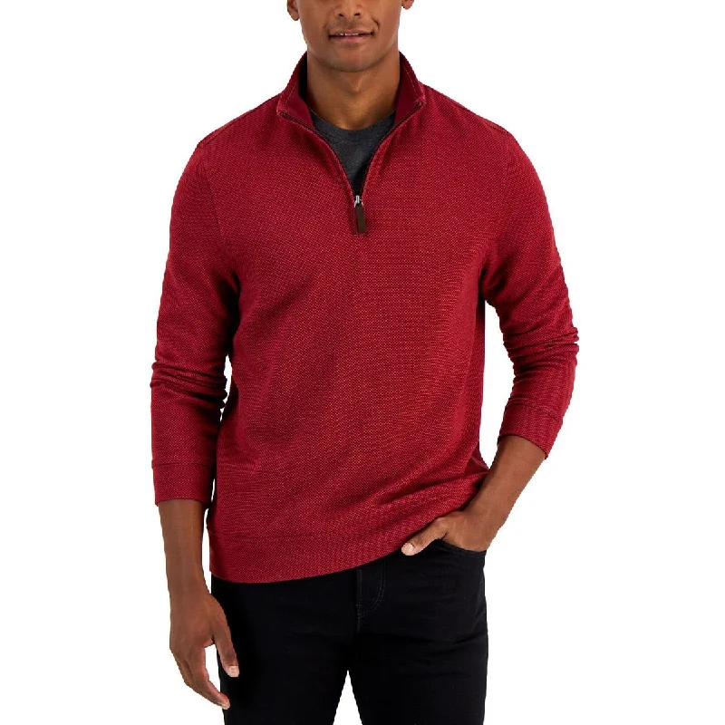 Club Room Mens Birdseye 1/4 Zip Comfortable Pullover Sweater