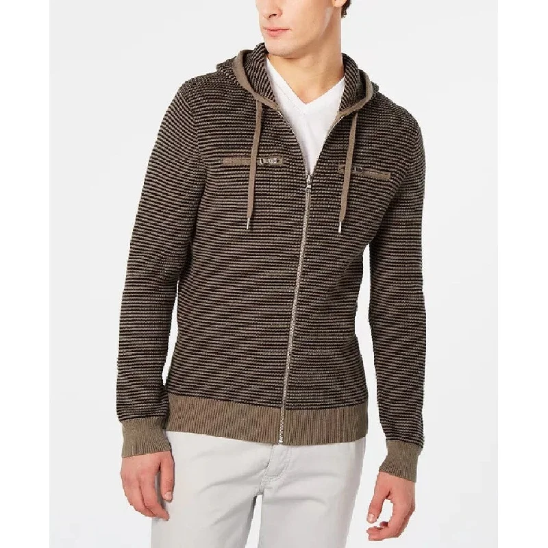 INC International Concepts Men's Textured Zip-Front Hoodie Olive Size 3 Extra Large