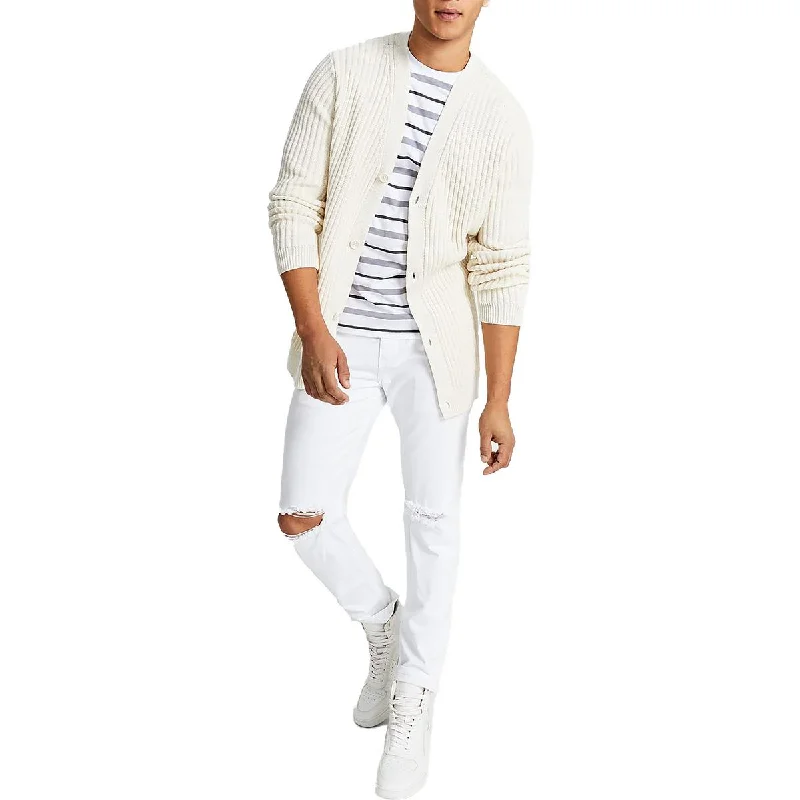 INC Mens Metallic V-Neck Cardigan Sweater