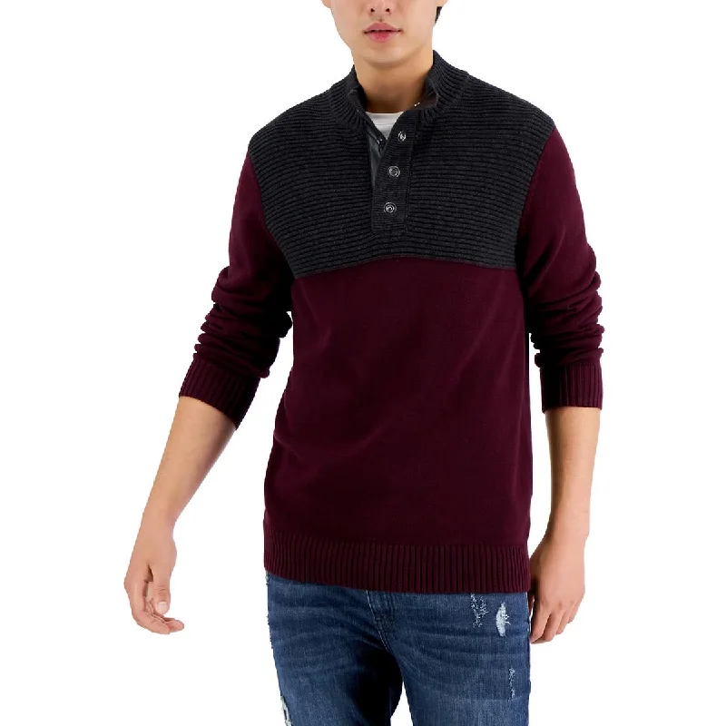 INC Mens Mock Neck Colorblock Pullover Sweater