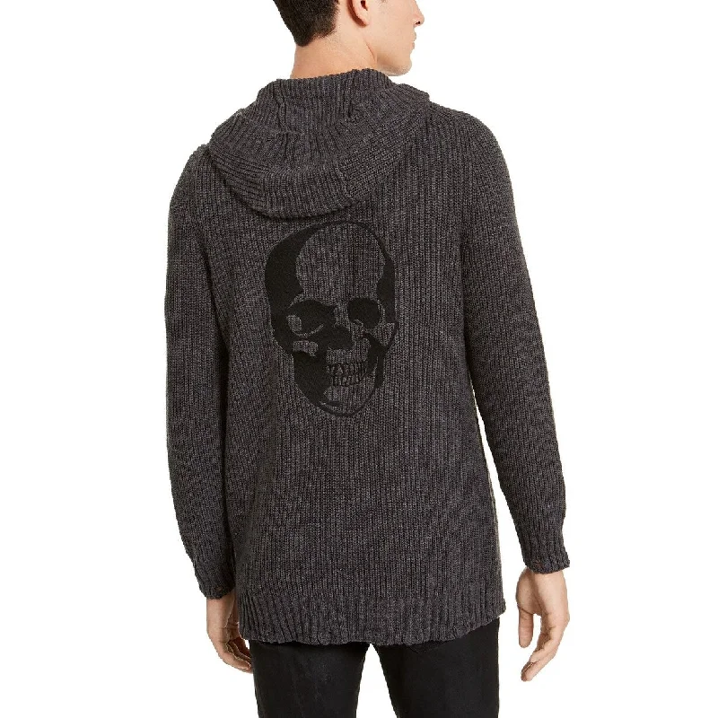 INC Men's Skull Hooded Cardigan Black Size Extra Large