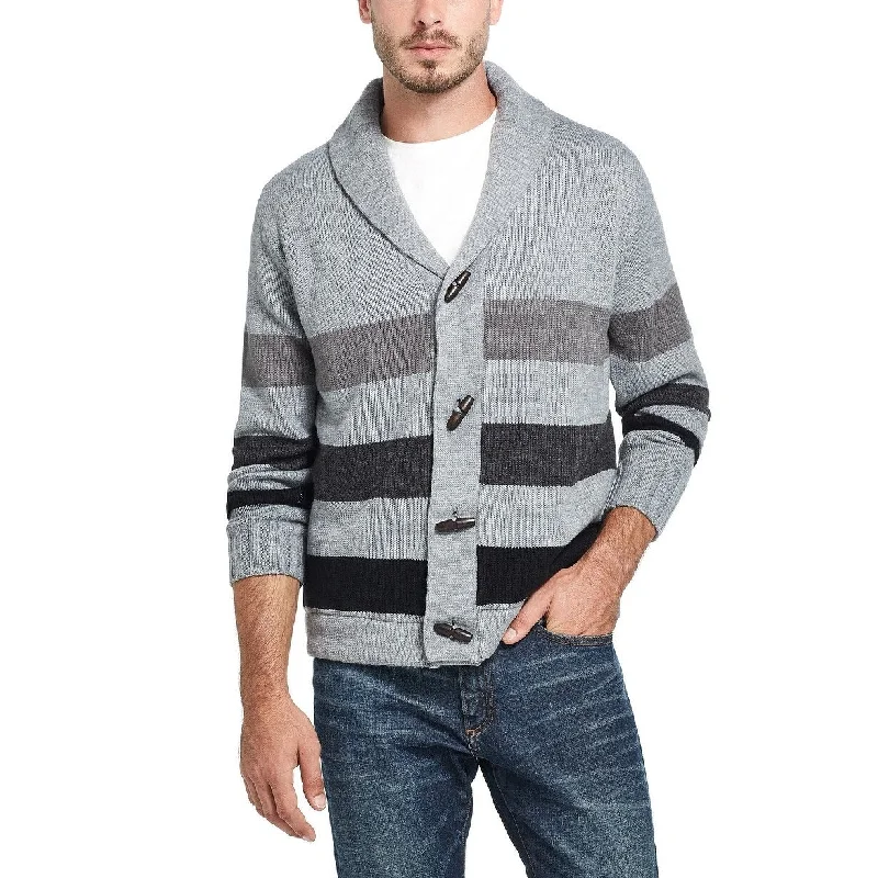 Weatherproof Vintage Men's Stripe Toggle Shawl Collar Sweater Gray Size X-Large